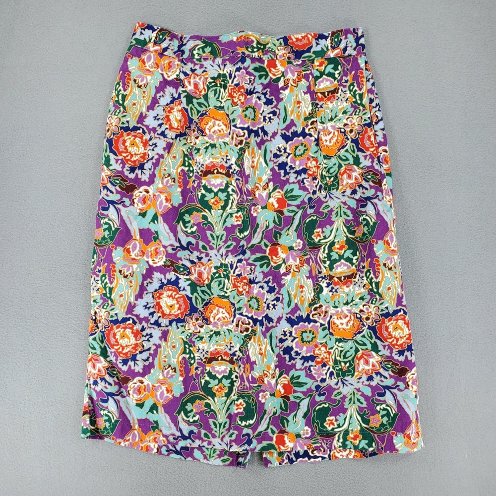 Ivy Floral Damask Skirt Womens 13 Multicolor Vintage 90s Cotton Knee Length